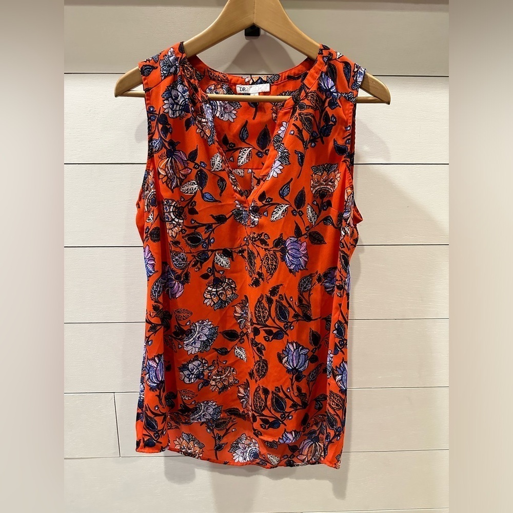 DR2 Orange Sleeveless Tank Top Vibrant Floral- size Medium